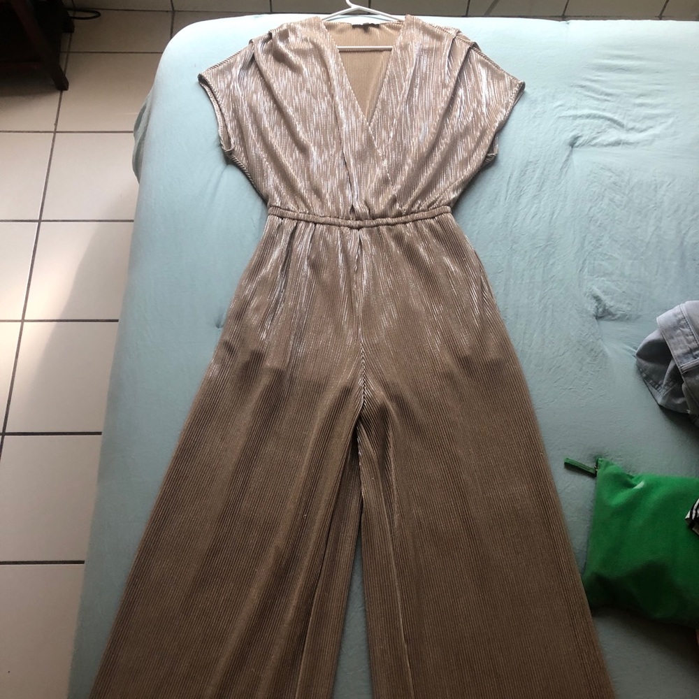 See and Be Seen light gold metallic long jumpsuit